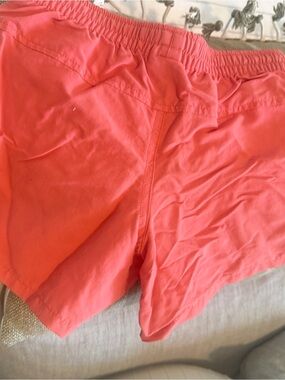 Patagonia Coral-Pink Swim Trunks with Blue Drawstring